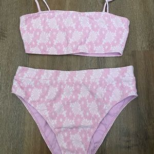 Pink Daisy 2 piece bathing suit with high waisted bottoms